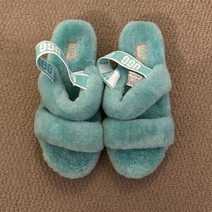 Turquoise Oh Yeah UGG slide fur sandals women